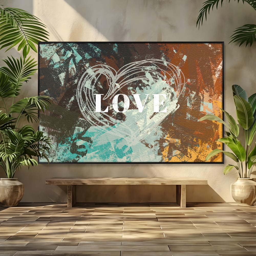 Tablou canvas cu tablou canvas cu inima desenata si text, in rama de aluminiu negru